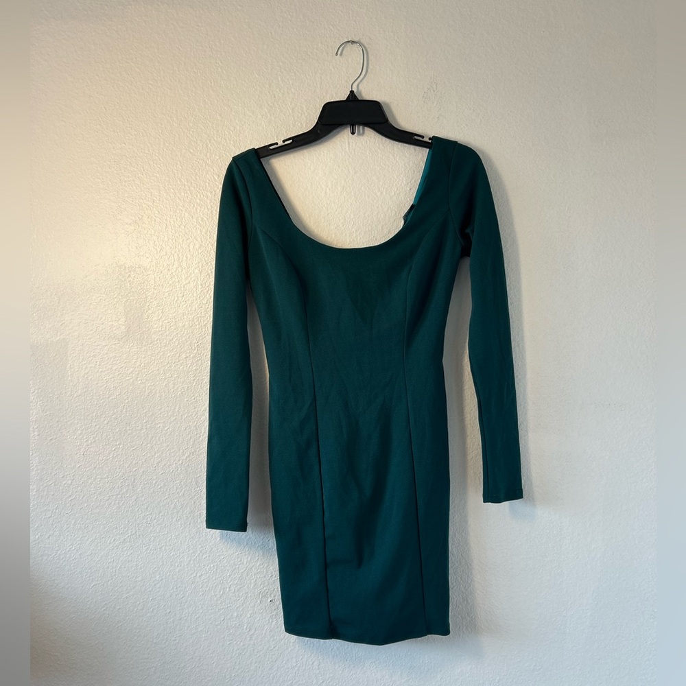 Naked Wardrobe Green Long Sleeve Mini Dress Open Back Size S